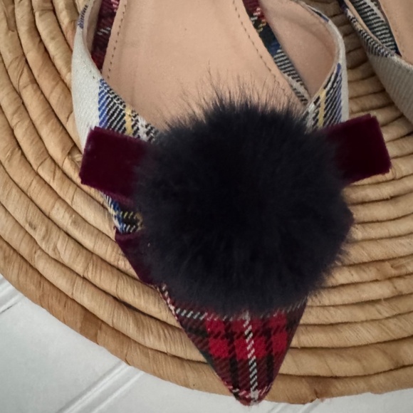 J. Crew Sadie Pom-Pom Tartan Ankle Strapped Flats In Tartan 6.5 - Picture 7 of 8